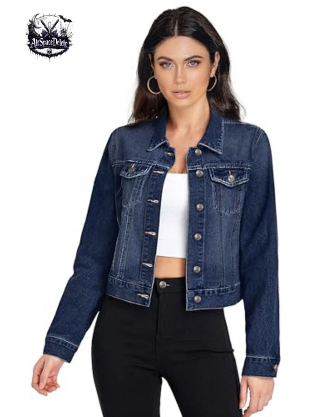 Women's Denim Jacket Button Down Collared Long Sleeve Classic Fit